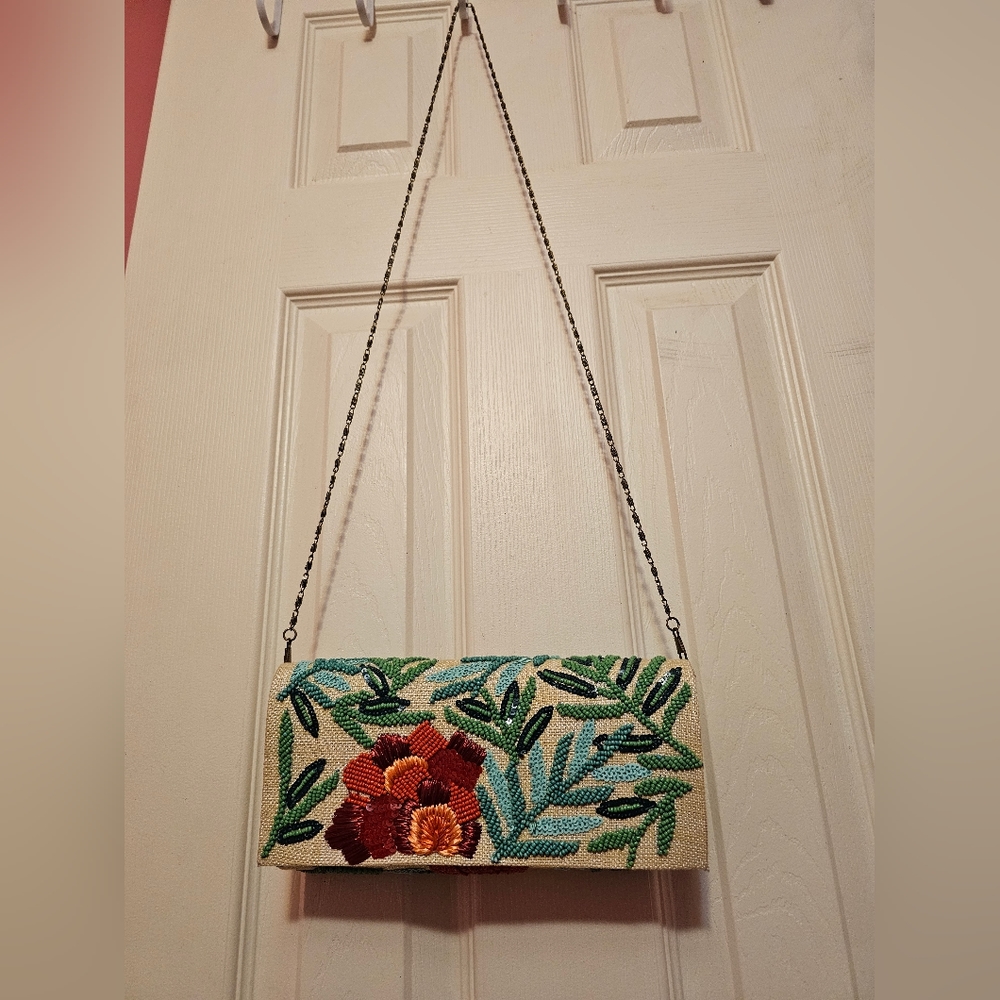 Anthropologie embellished clutch/crossbody with removable chain